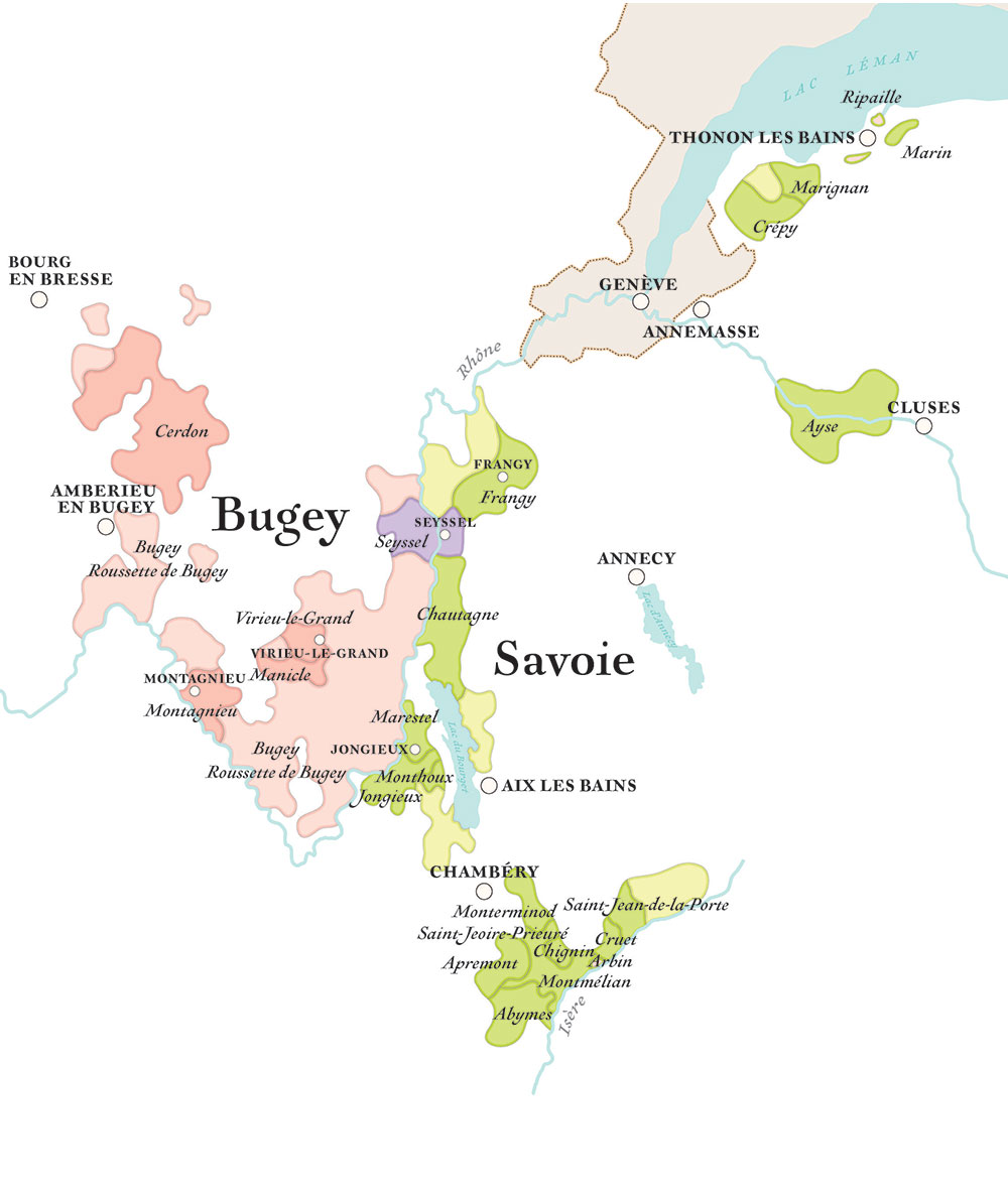 Carte des Vignobles de Savoie et Bugey