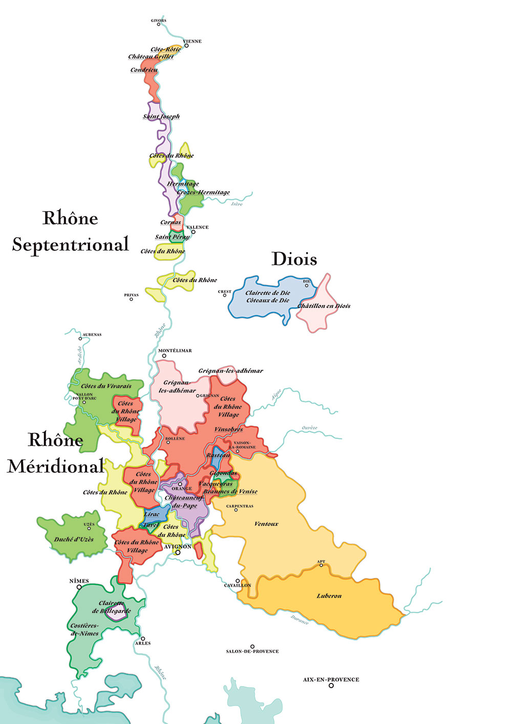 Carte des vins du Rhône